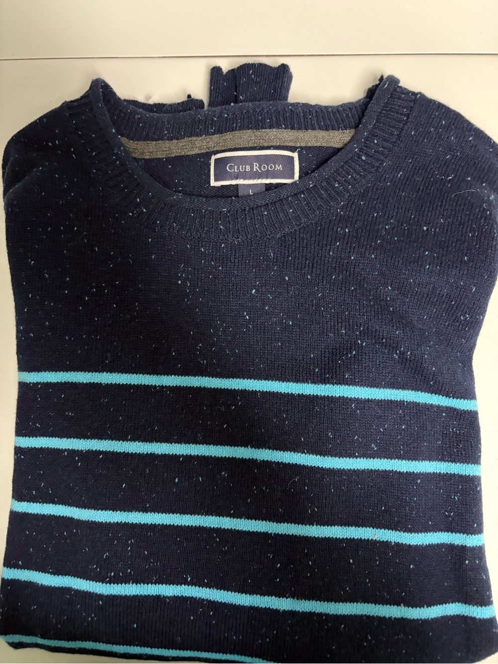 Club Room Navy Crewneck Sweater with Light Blue Speckle